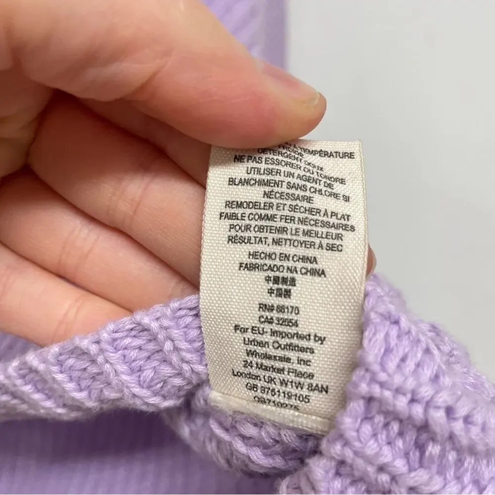 Free People Lavender Ribbed Knit Flare Sleeve V Neck Sweater Womens S Oversized